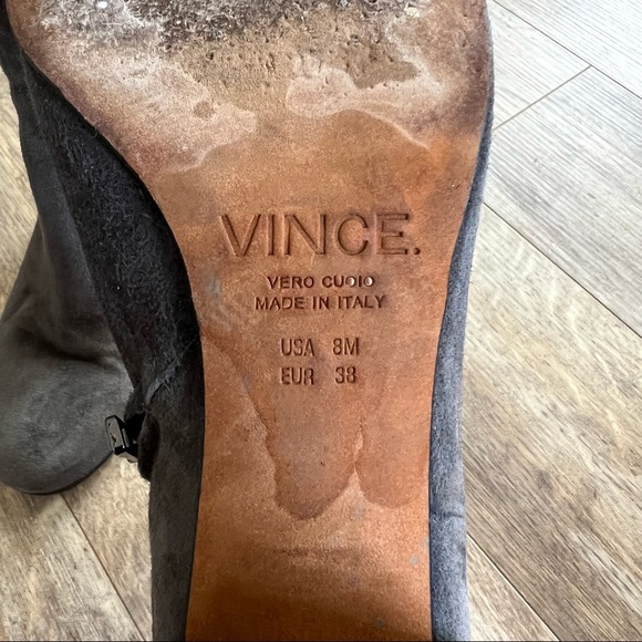 Vince Blakely Sleek Suede Block Heel Boots - Neutral Gray - Picture 10 of 10